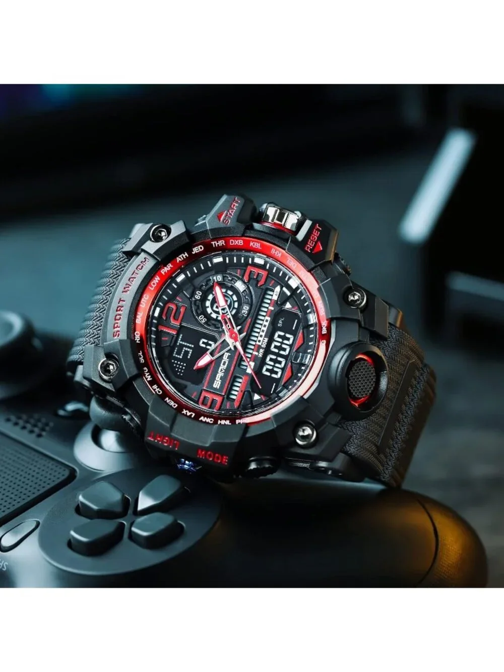 Men's Black Red Analog Quartz Waterproof Military Sports Outdoor Digital Watch